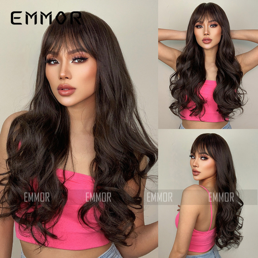 欧美假发女士头套 中分八字刘海黑色长卷发 化纤假发头套hair wig