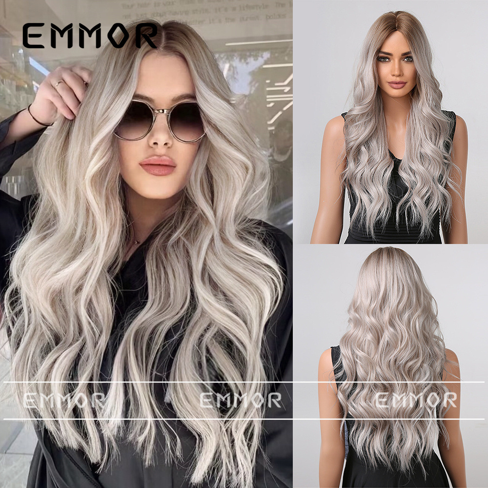 新品欧美假发女长发大波浪卷发时尚中分渐变灰白全头套假发套wigs
