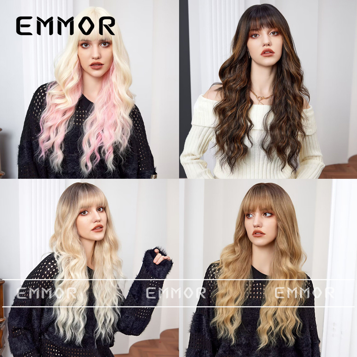 时尚女士欧美风假发全头套 空气刘海长卷发多色自然百搭氛围感wig