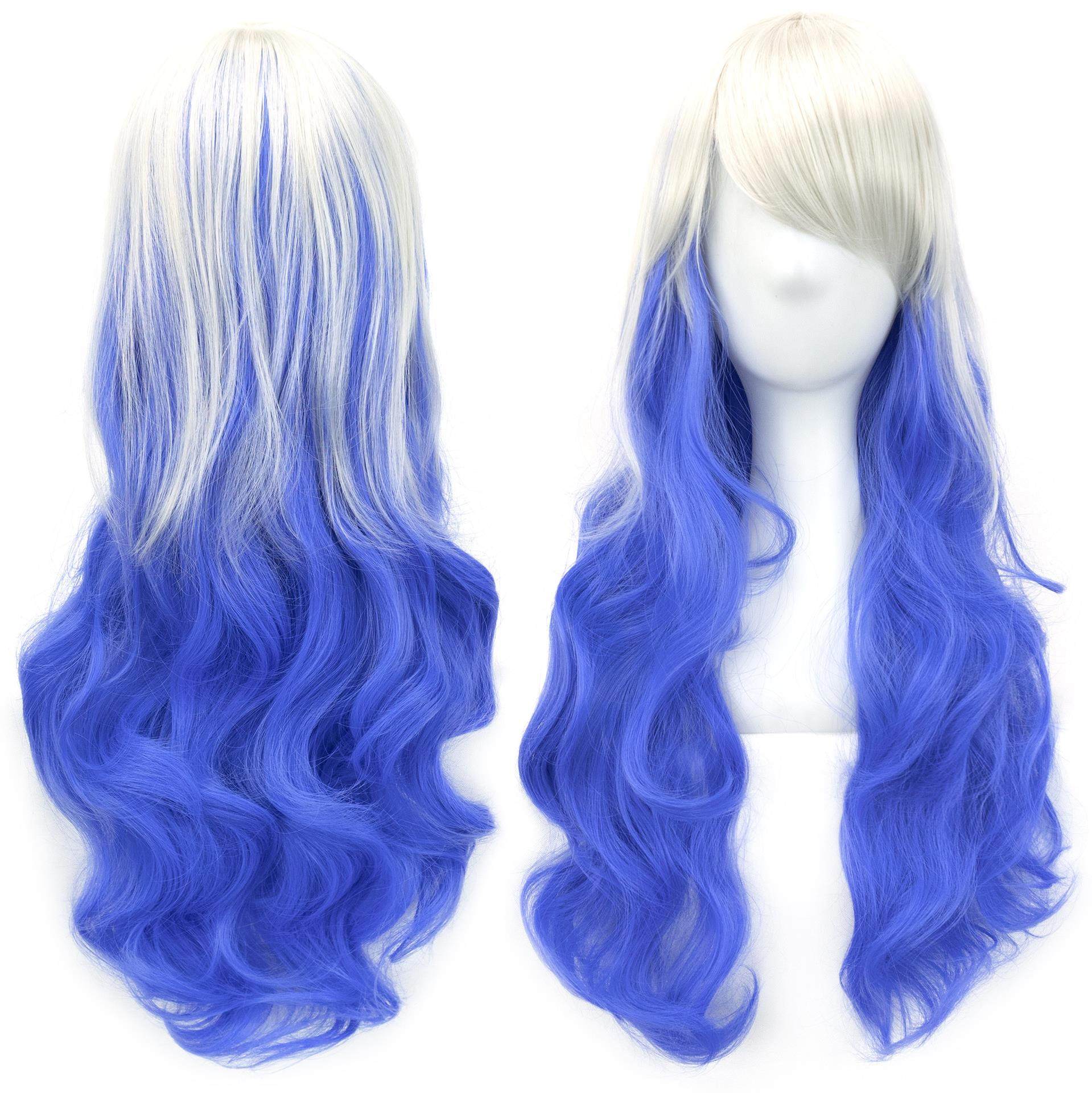 欧美新款渐变色cosplay动漫假发COS原宿风彩色女长卷发头套lolita