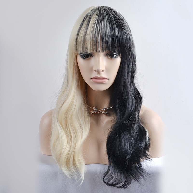 动漫假发欧美假发个性齐刘海阴阳头水波纹长卷发头套小卷微卷