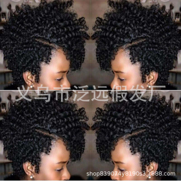 欧美假发跨境热款女士偏分小卷假发速卖通热销女性小卷发化纤头套