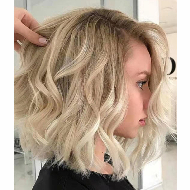 欧美外贸热销假发女士短卷发棕混淡金色化纤头套厂家现货