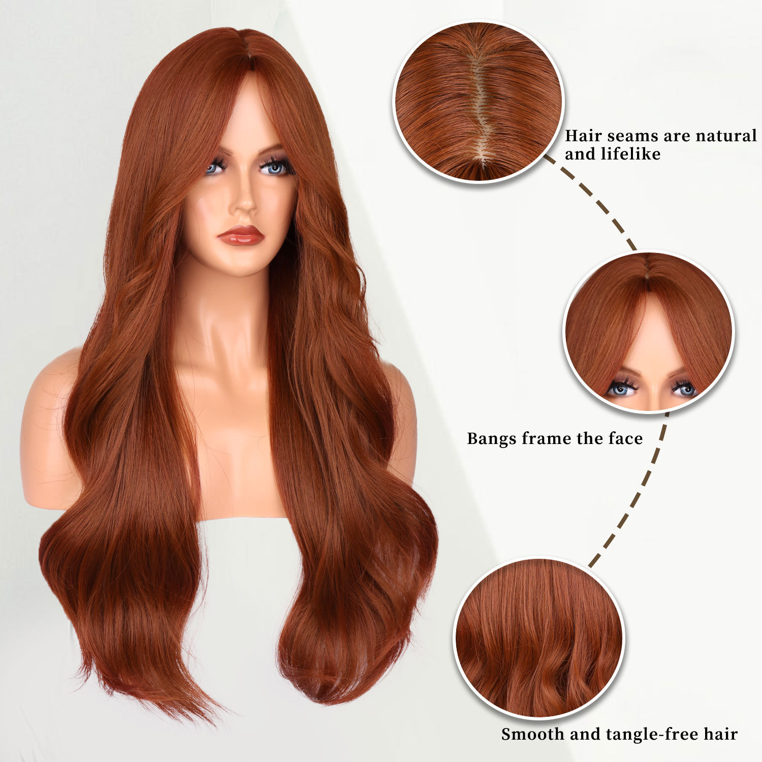 欧美假发长卷发女头套 高温丝机制酒红大波浪长卷发头套