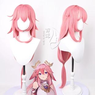 百变 原神 八重神子 cos假发 稻妻城 仿真头皮 两侧反翘 现货动漫