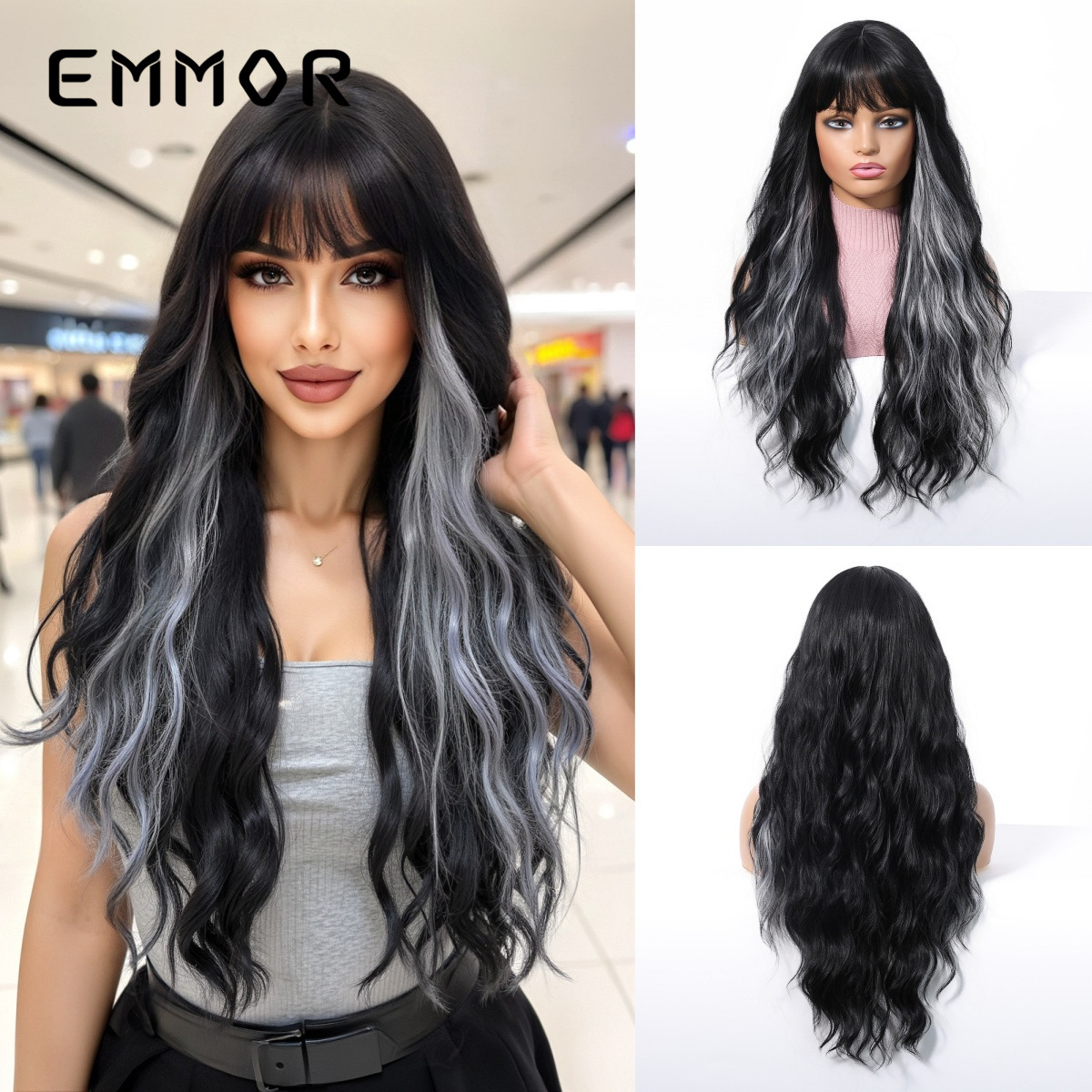 多巴胺色彩款网红欧美齐刘海大波浪长卷发热销假发全头发型