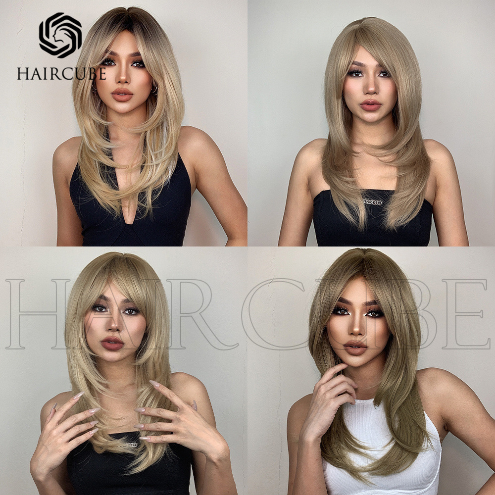 短直发假发全头型新品八字刘海中分斜刘海假发直发日常假发女wigs