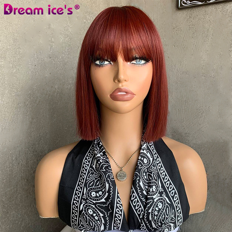 欧美时尚女短直发波波头齐刘海高温丝自然仿真假发全头套