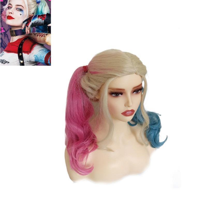 自杀小队哈莉·奎茵小丑女渐变COSplay假发Harleen Quinzel小丑女