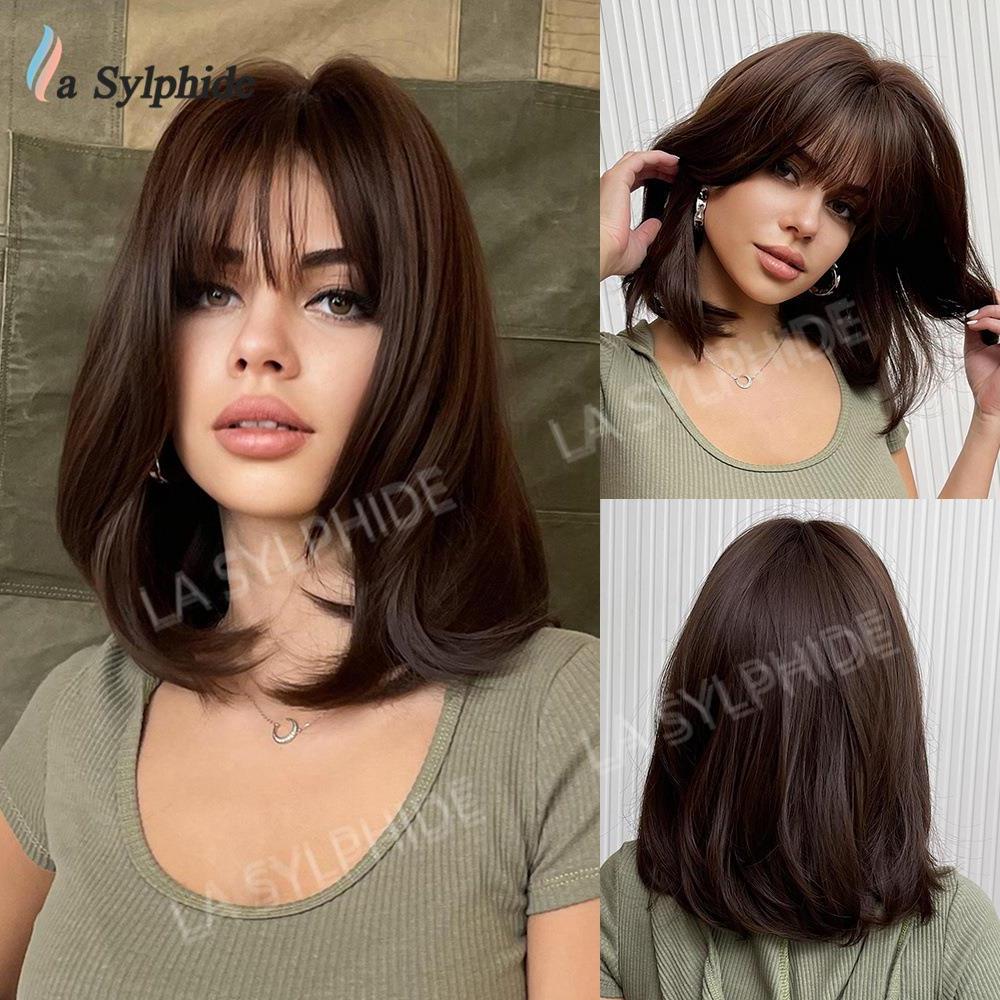 假发许昌厂家内扣刘海层次短直发知性女机制冷棕色小红书仿