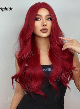 Wig海王红色中分长卷发机制化纤Hair欧美假发女亚马逊Cosplay