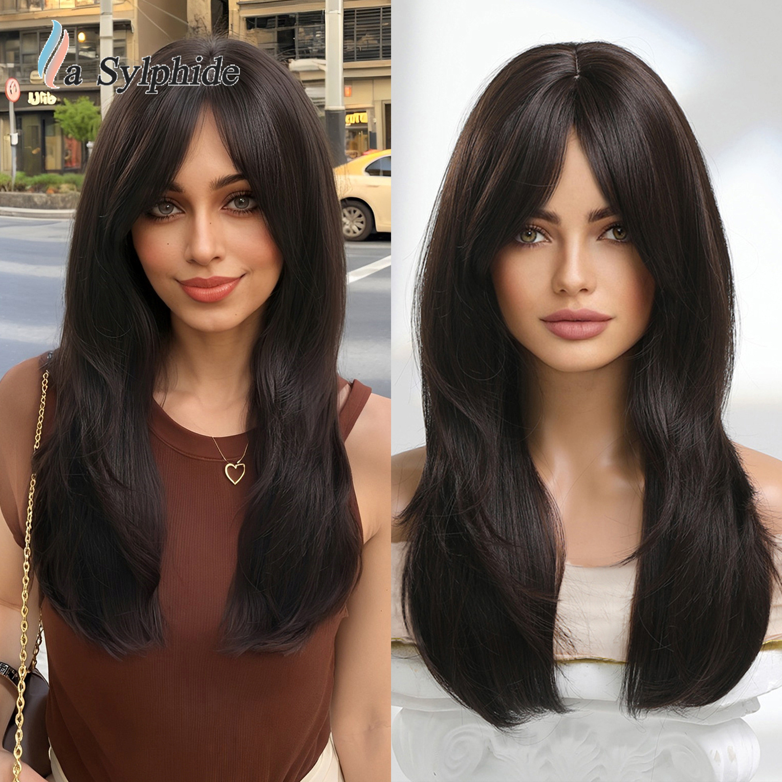 假发女欧美多色可选八字长刘海纹理长直发全头套wigs厂家