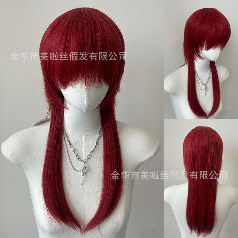 美啦新款假发男生武士头可扎式cos男女通用海王红色鲻鱼头全头套