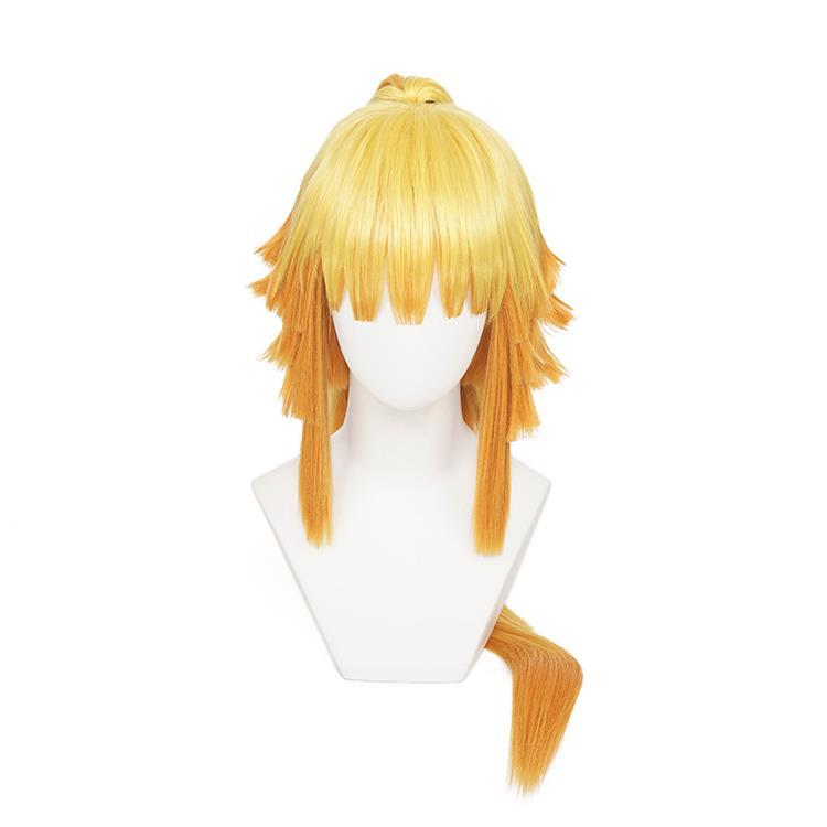 鬼灭之刃 我妻善逸 鸣柱 黄色渐变渐变马尾cos动漫假发马尾款