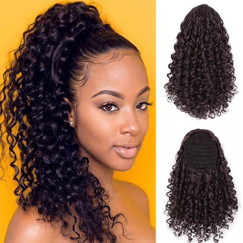 抽绳马尾辫非洲小卷化纤弹力内网马尾女假发curly ponytail