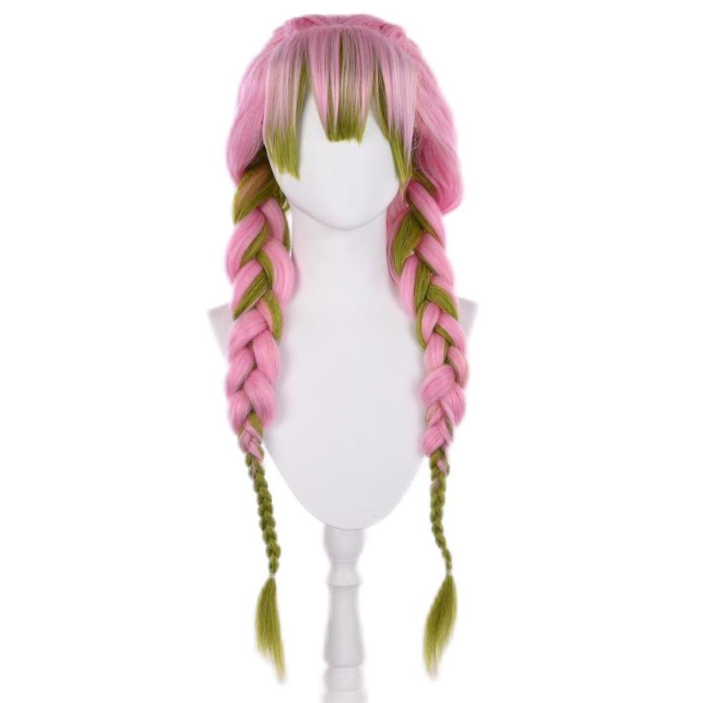 鬼灭之刃cos假发甘露寺蜜璃渐变色麻花辫动漫cosplay粉色长发头套