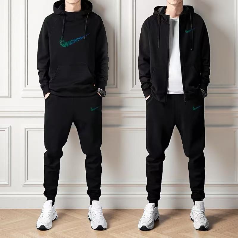 秋冬连帽拉链卫衣休闲运动套装男