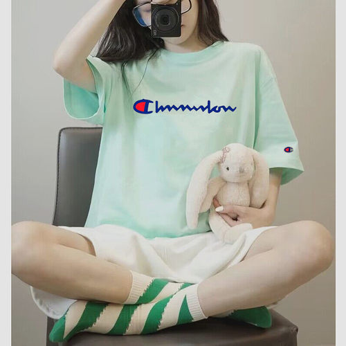 冠军彩虹短袖T恤女纯棉宽松半袖