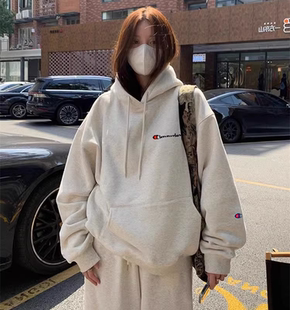 冠军新品 连帽卫衣女潮牌休闲宽松慵懒风情侣加绒加厚外套男 秋冬季