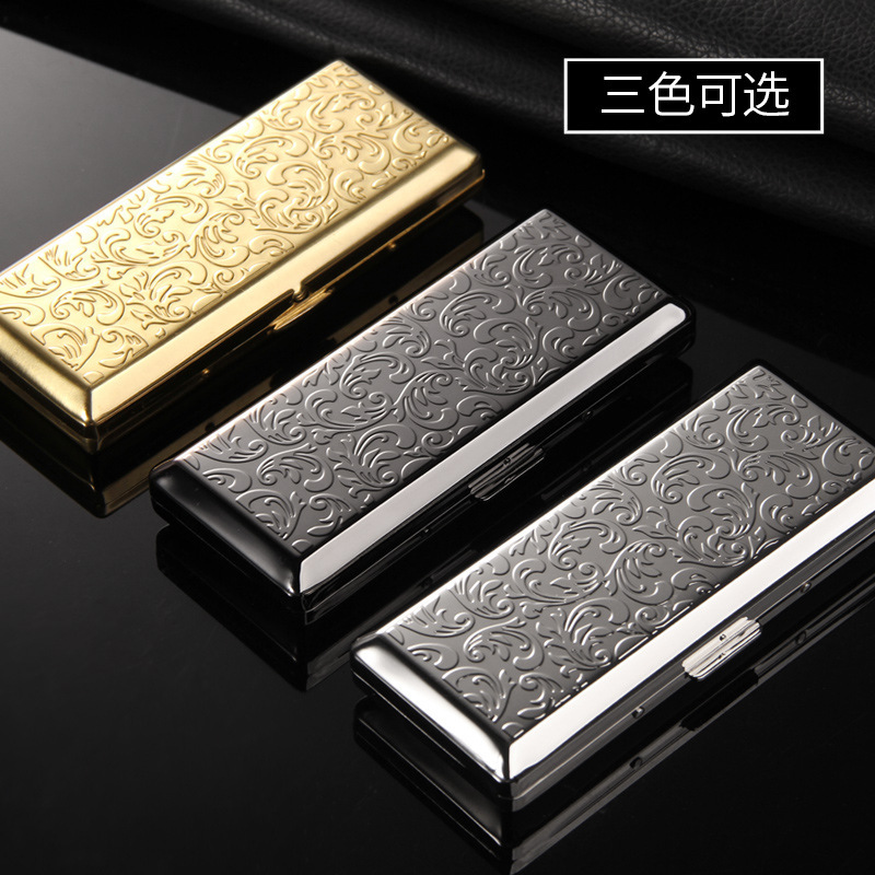 新款女细烟盒14支装加长款男香菸盒个性创意金属烟夹烟盒