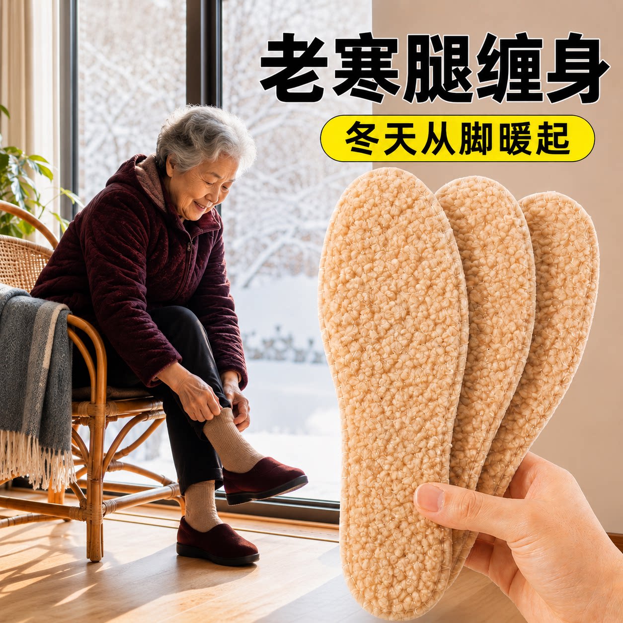 中老年老寒腿保暖鞋垫羊羔绒女