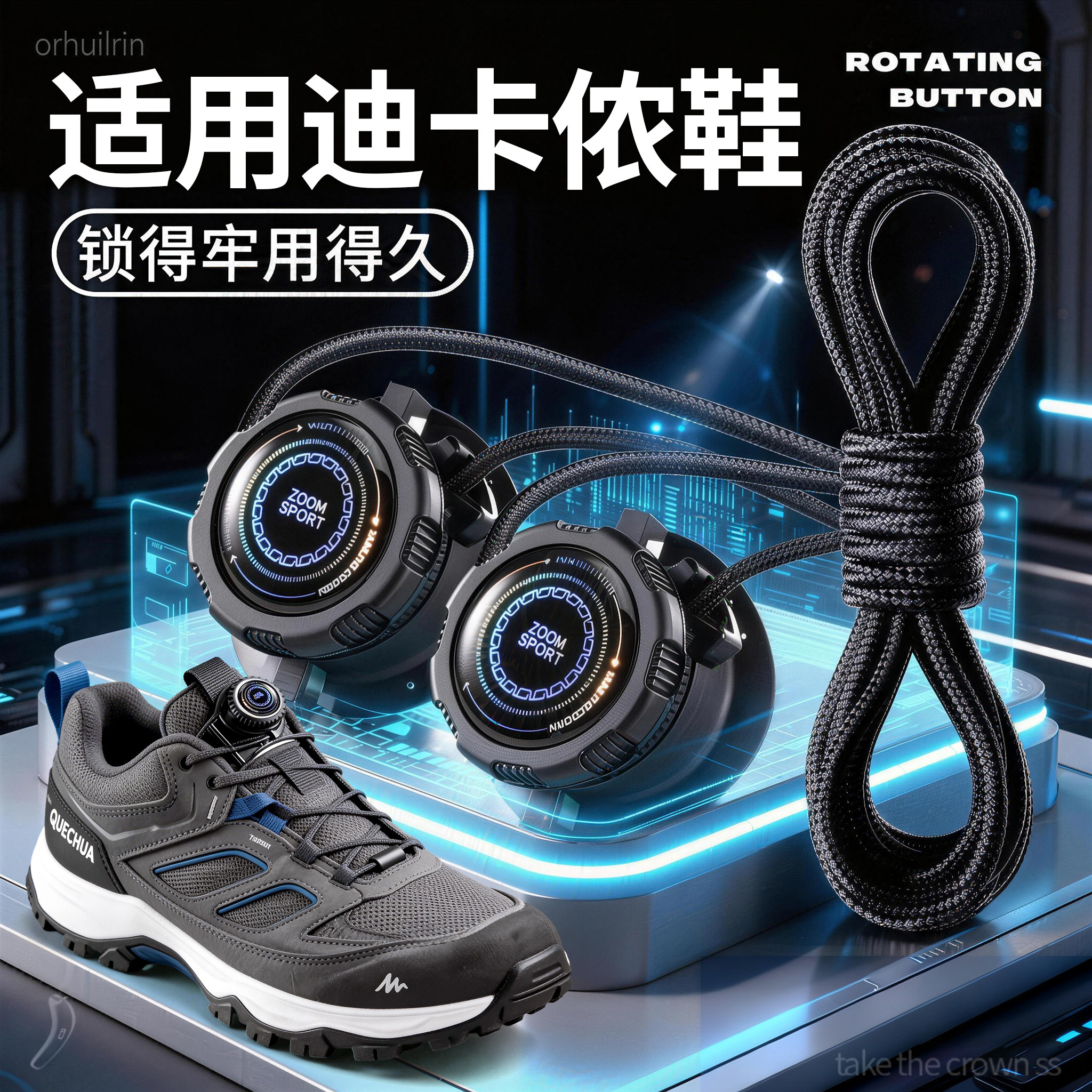 适用于迪卡侬旋转纽扣鞋带免系神器懒人扣固定器免绑松紧圆绳弹力