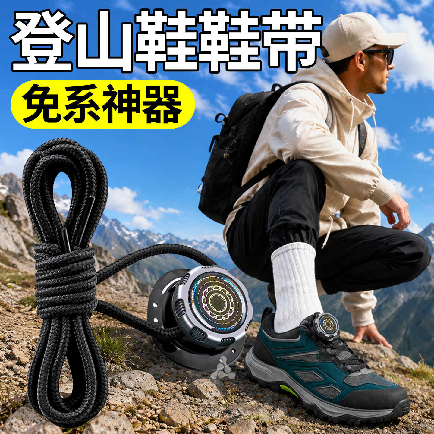 登山鞋专用旋转纽扣鞋带运动免绑