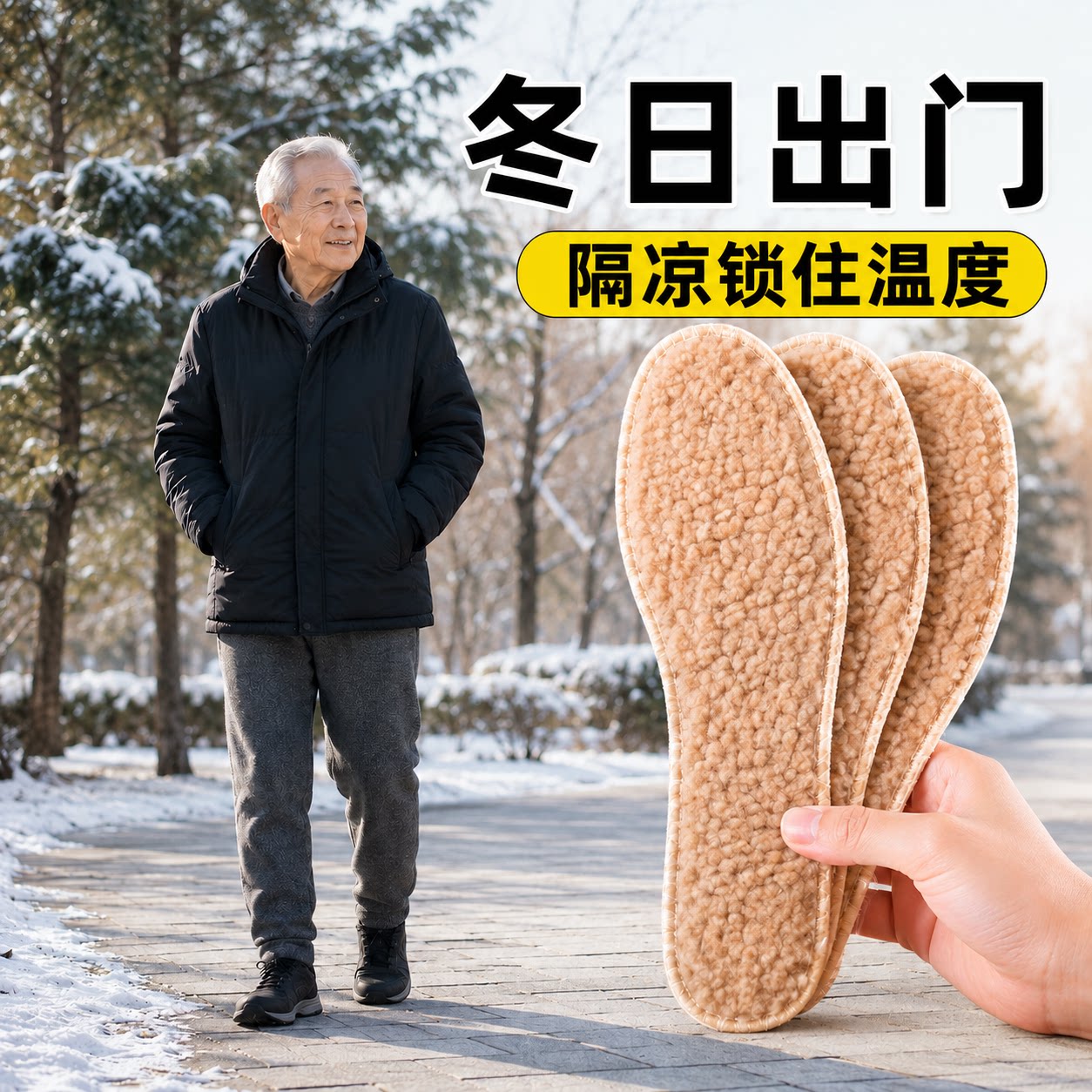 中老年冬天出门散步保暖鞋垫羊毛