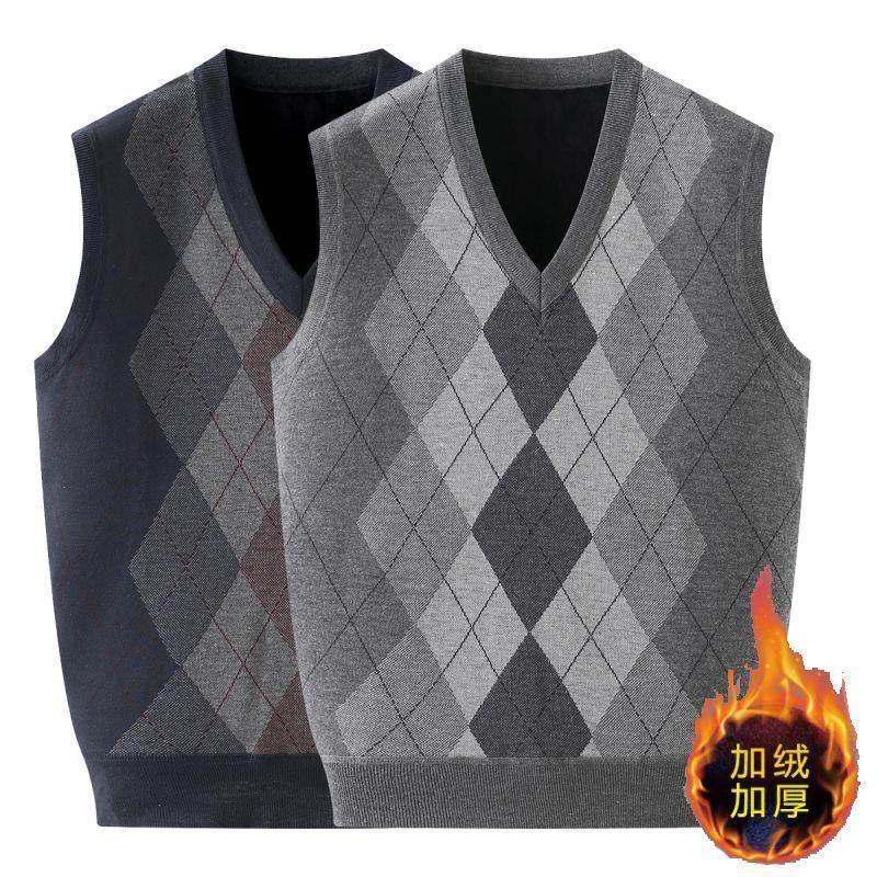 男士马甲秋冬季新款套头加绒加厚背心毛衣 中老年爸爸装老头厂家