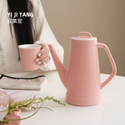 宜集堂轻颂奶油风陶瓷茶壶大容量凉水壶家用下午茶粉色开水冷水壶