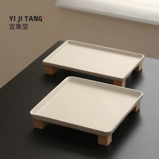 宜集堂中古风茶盘托盘高脚陶瓷2025新款 家用高足干泡台茶杯放置盘