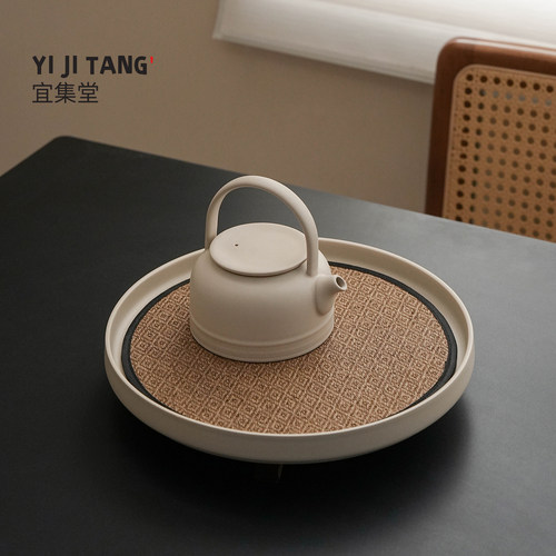 宜集堂庭园中古风高脚陶瓷泡茶盘大号圆形托盘干泡台年轻人茶盘