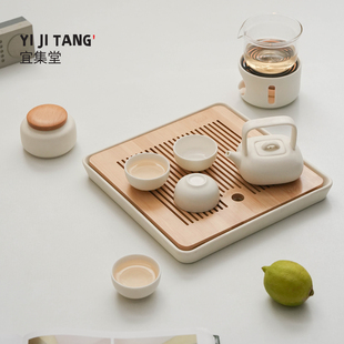 宜集堂方文奶油风整套茶具套装家用陶瓷提梁壶温茶轻奢茶馆酒店