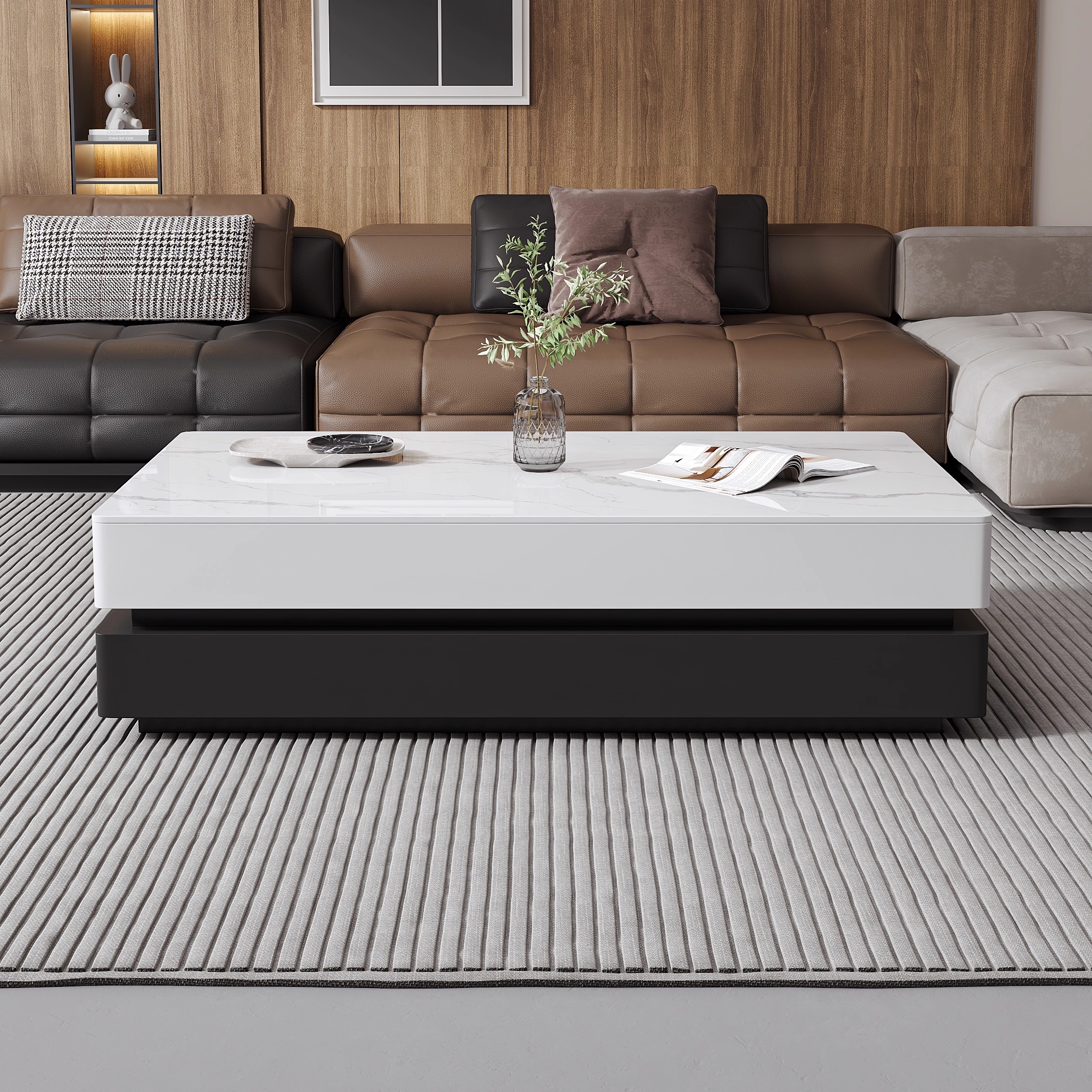 意式极简长方形岩板茶几