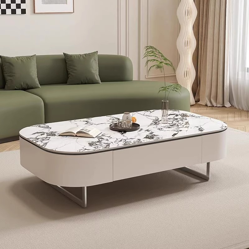 顶匠岩板现代简约奶油风茶几