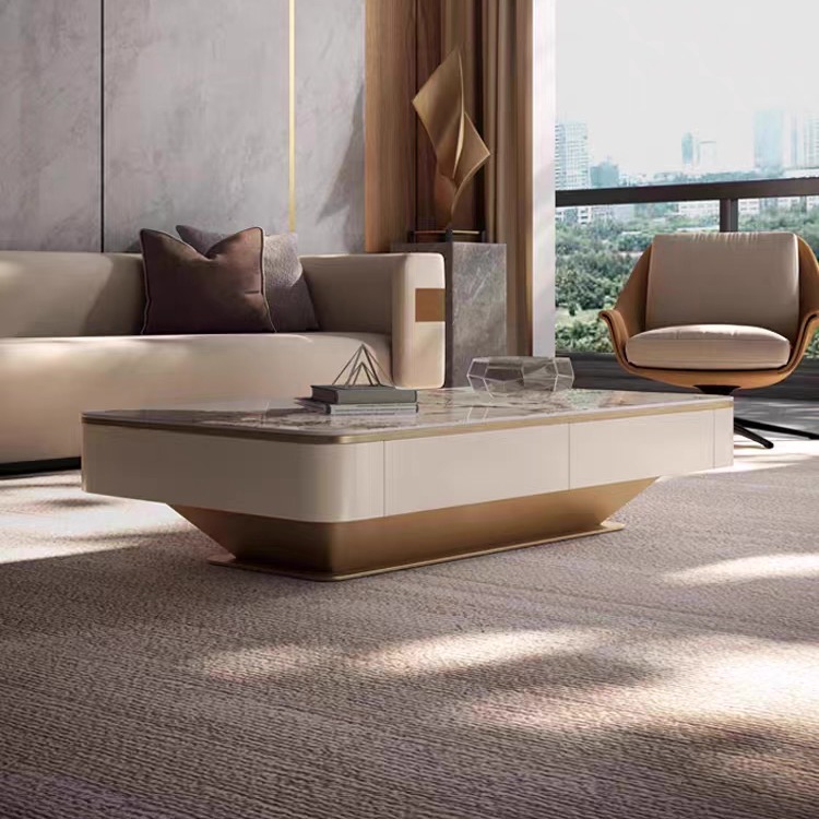 意式极简岩板茶几小户型