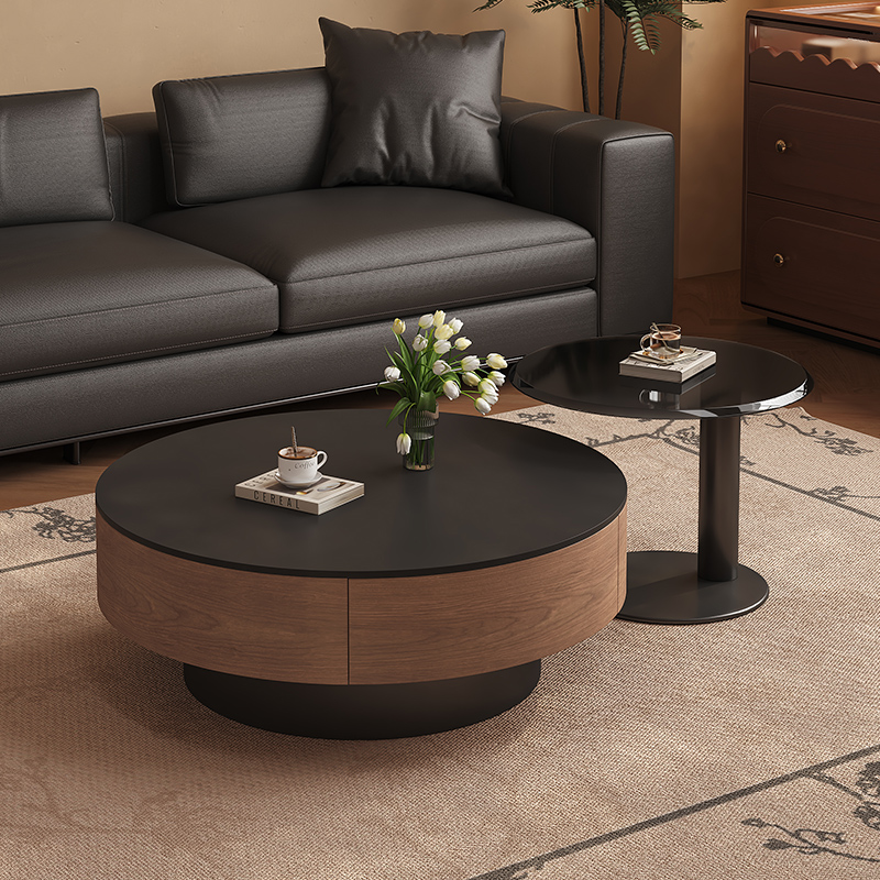 中古风实木圆形茶几组合