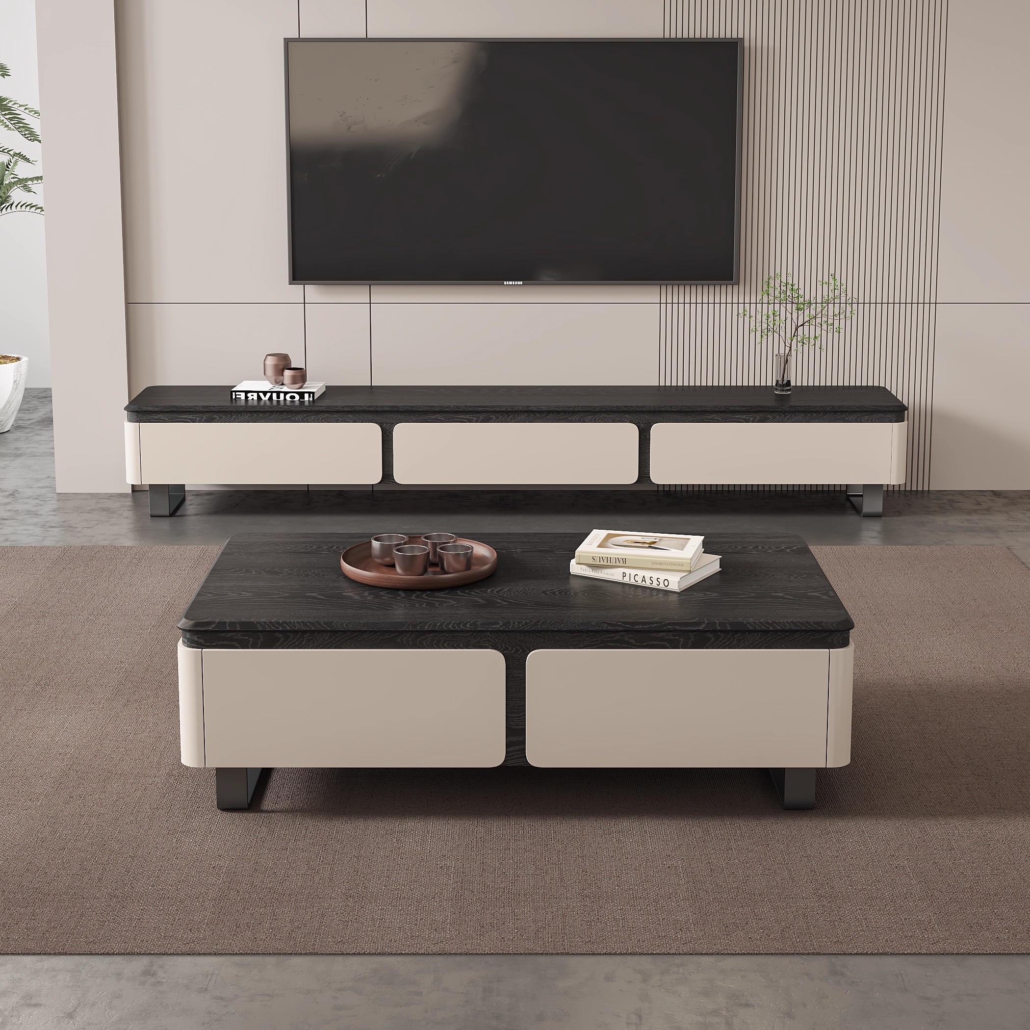 长方形设计师茶几黑色木纹