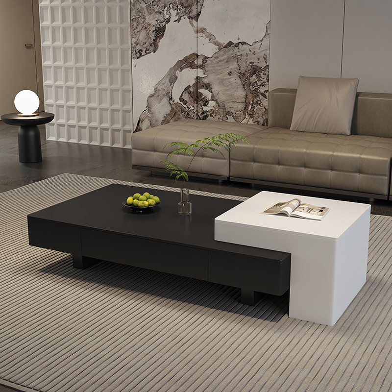 顶匠岩板现代风极简轻奢黑白茶几