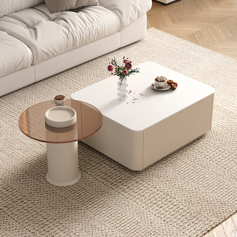 奶油风方形茶几组合现代简约