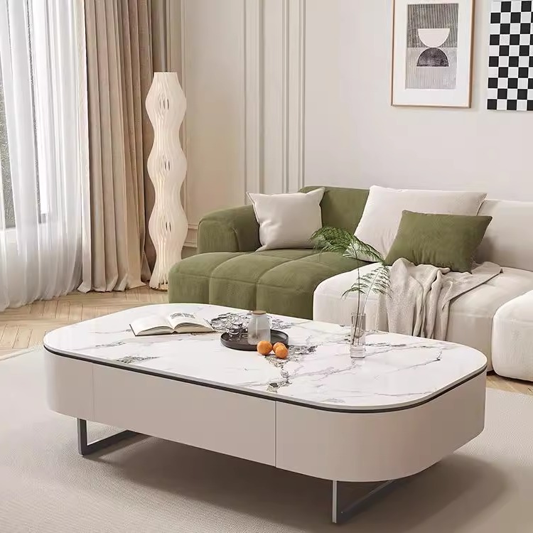 顶匠岩板极简轻奢奶油风茶几