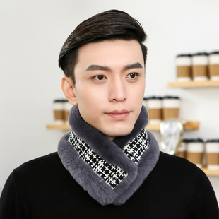 男士围脖冬季中老年爸爸保暖獭兔毛围巾短款护颈脖套老年人围脖男