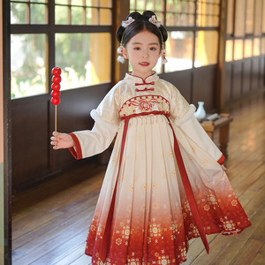 女童汉服冬2023新款加绒加厚古装中国风超仙唐装高端小女孩连衣裙