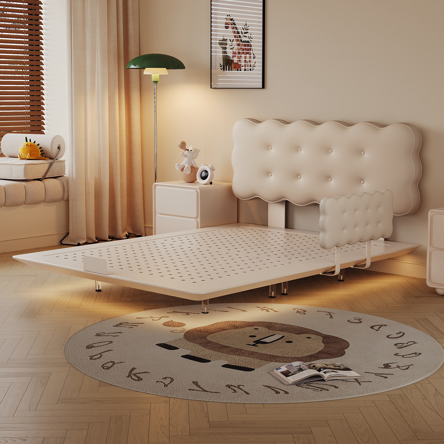 饼干悬浮床女孩儿童床男孩碳素钢铁艺床小户型床护栏1米5单人床