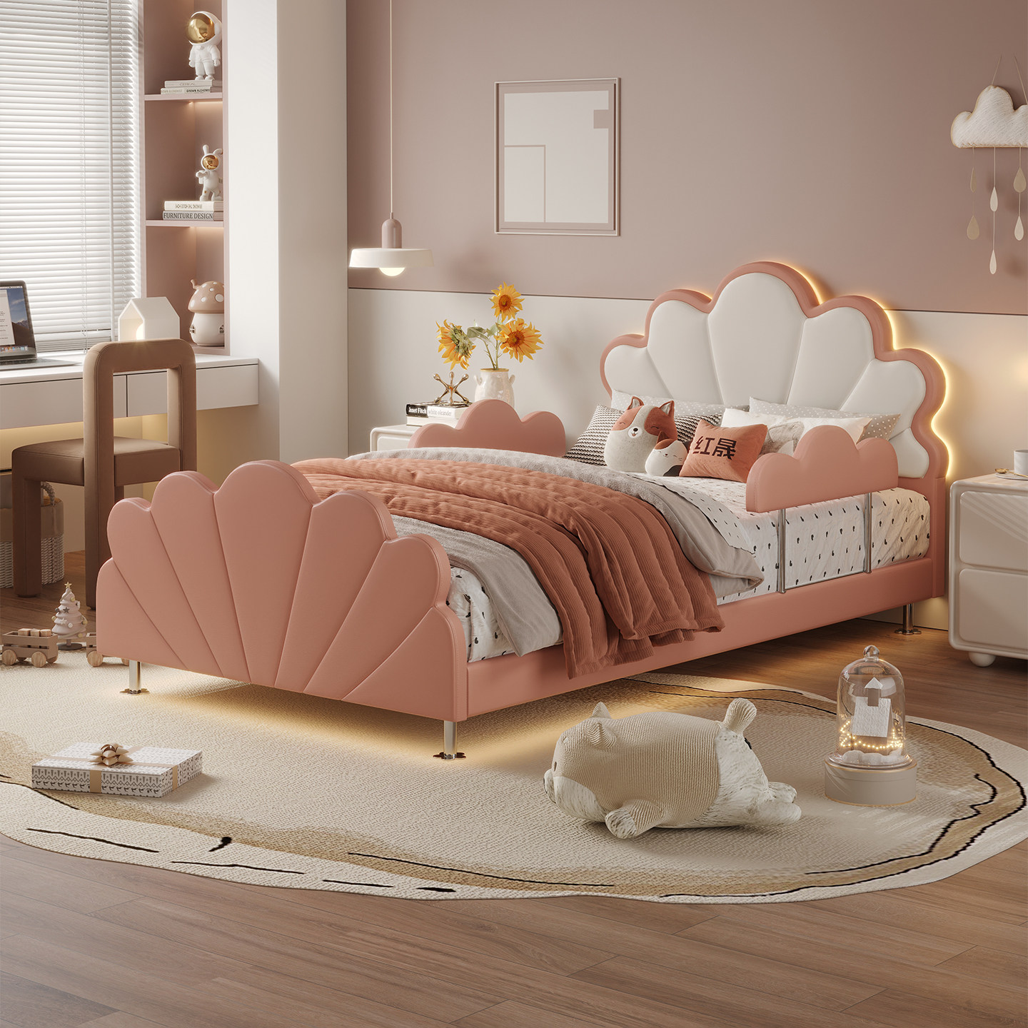 儿童床女孩公主床现代简约小户型床带护栏1.2米单人床1米5真皮床