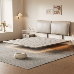 奶油风大象耳朵床小户型超薄床头碳素钢悬浮床架铁艺不锈钢储物床