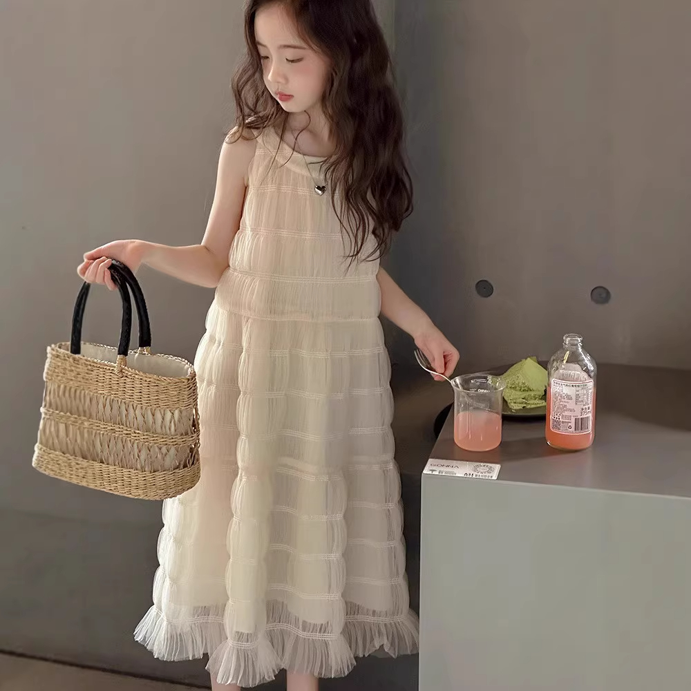 NEXT KISS女童连衣裙夏季2025新款儿童洋气超好看白色公主裙子