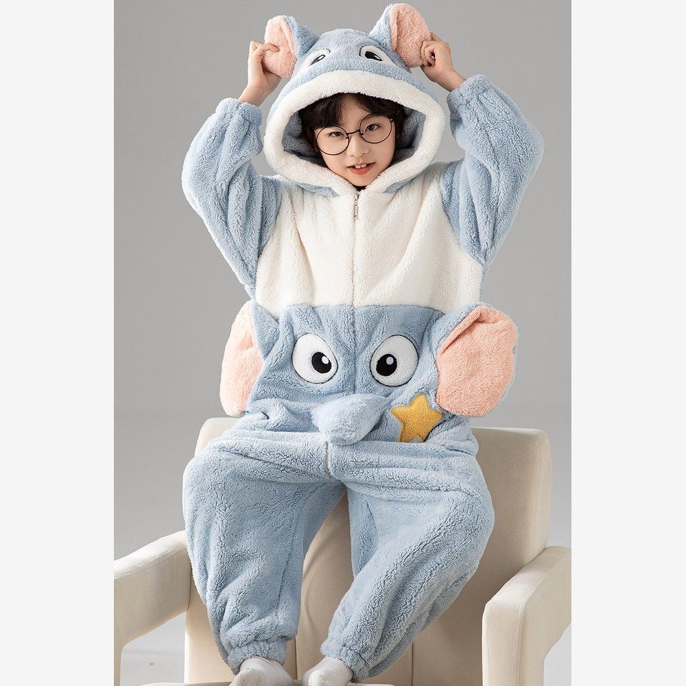 法国OIMG冬季睡衣儿童珊瑚绒连体亲子装孩子可爱男童女童保暖冬款