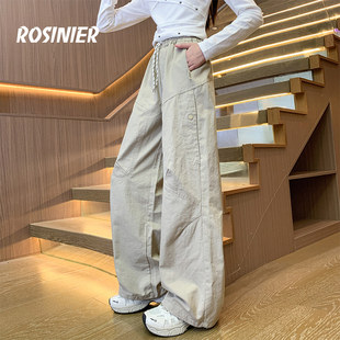 韩国ROSINIER女童裤子2026新款中大童春秋款工装裤女孩直筒阔腿裤