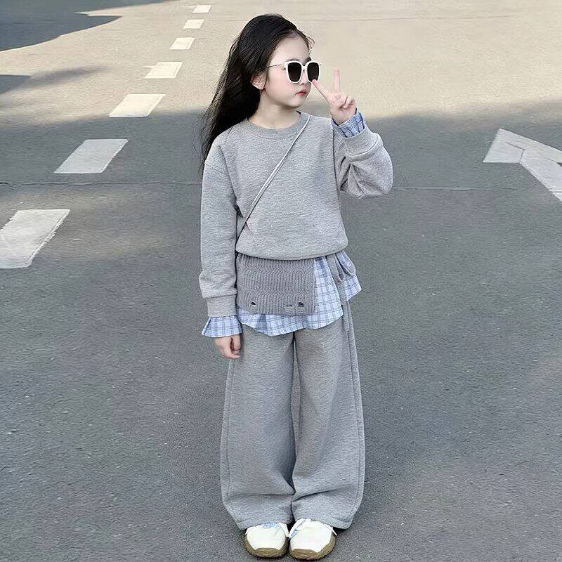 法国超好看女孩运动套装2026新款童装春季女孩屁帘卫裤卫衣两件套